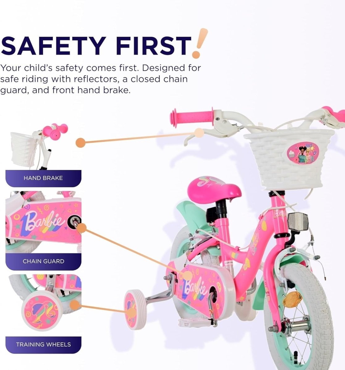 14 Inch Girls Bicycle with Training Wheels Dual Brakes Kids Bike Age 3-5 - Kwikley