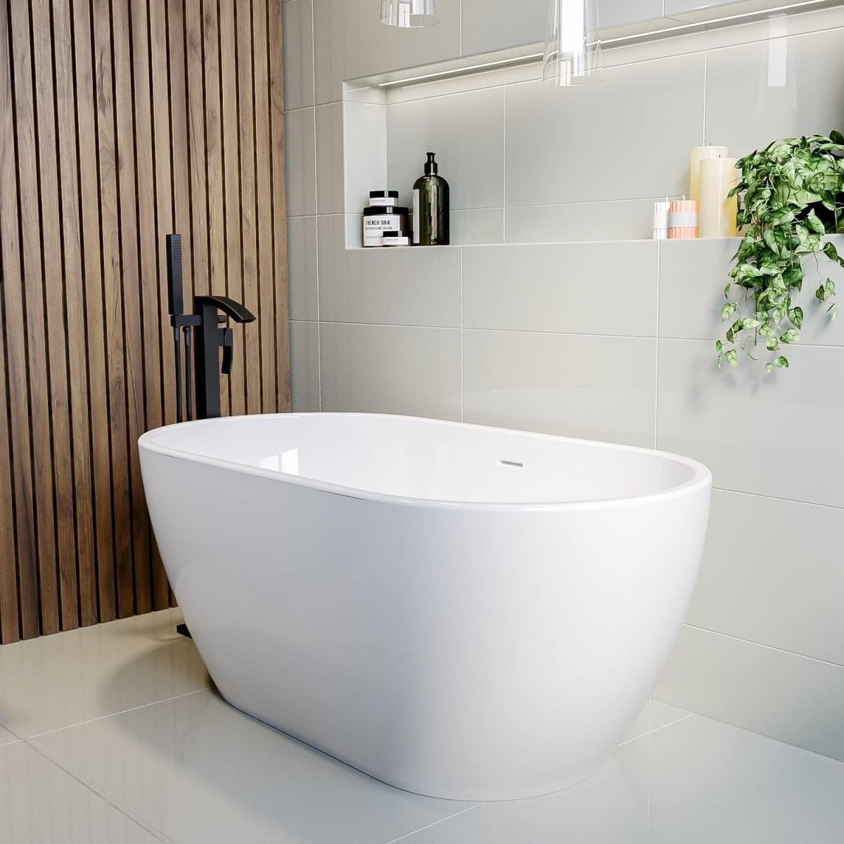1400x745mm Freestanding Double Ended Bath White Acrylic Oval - Kwikley