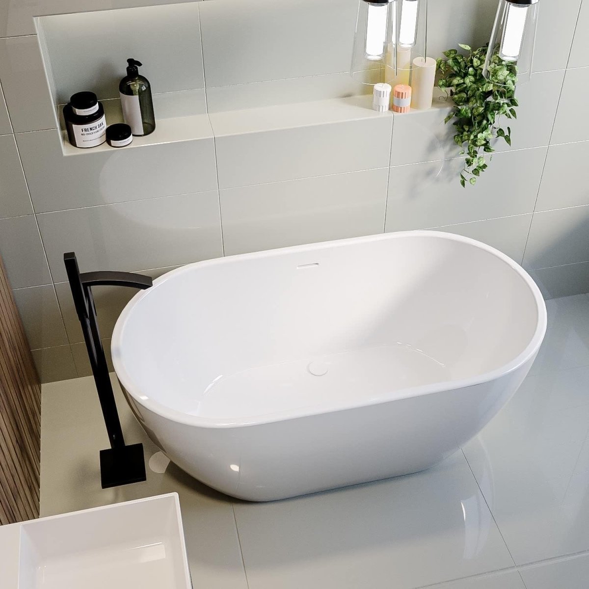 1400x745mm Freestanding Double Ended Bath White Acrylic Oval - Kwikley