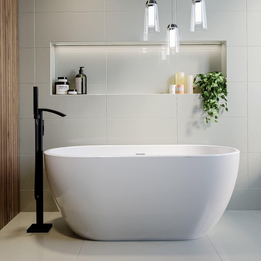1400x745mm Freestanding Double Ended Bath White Acrylic Oval - Kwikley