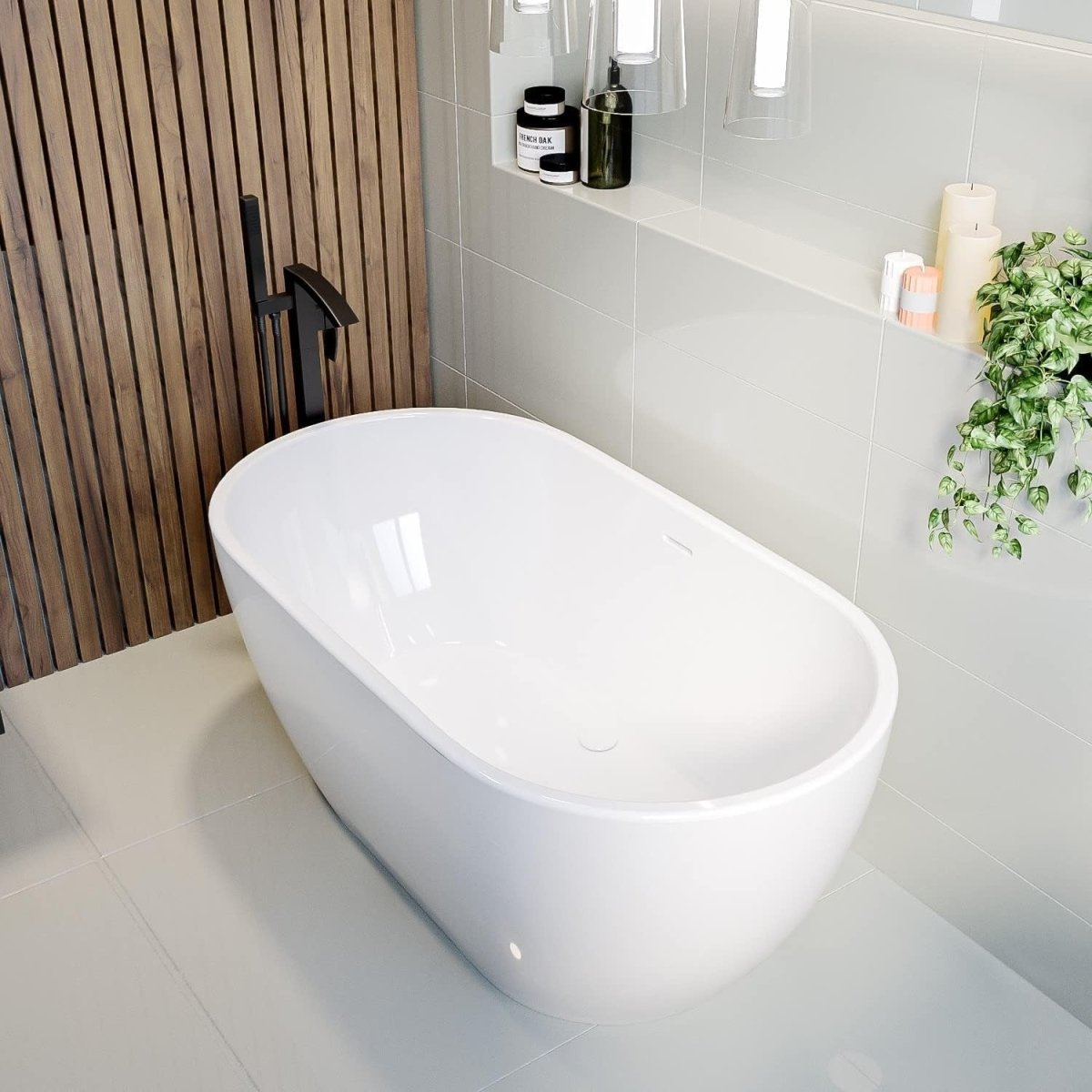 1400x745mm Freestanding Double Ended Bath White Acrylic Oval - Kwikley