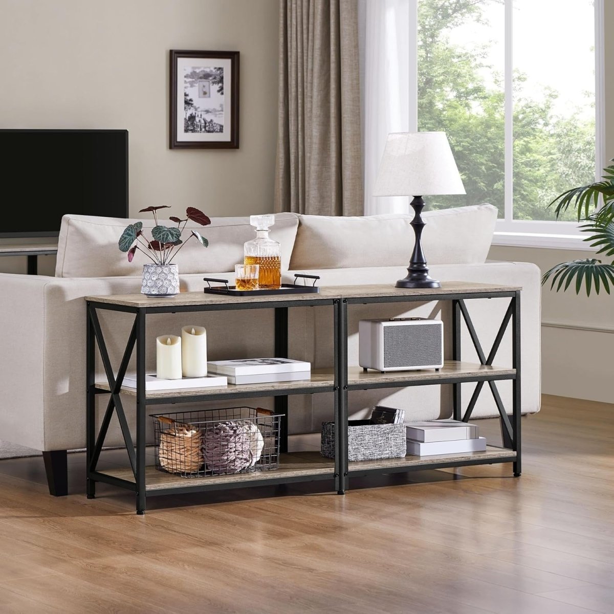 140cm Grey TV Stand for 65" TVs Storage Shelves Metal Industrial Unit - Kwikley