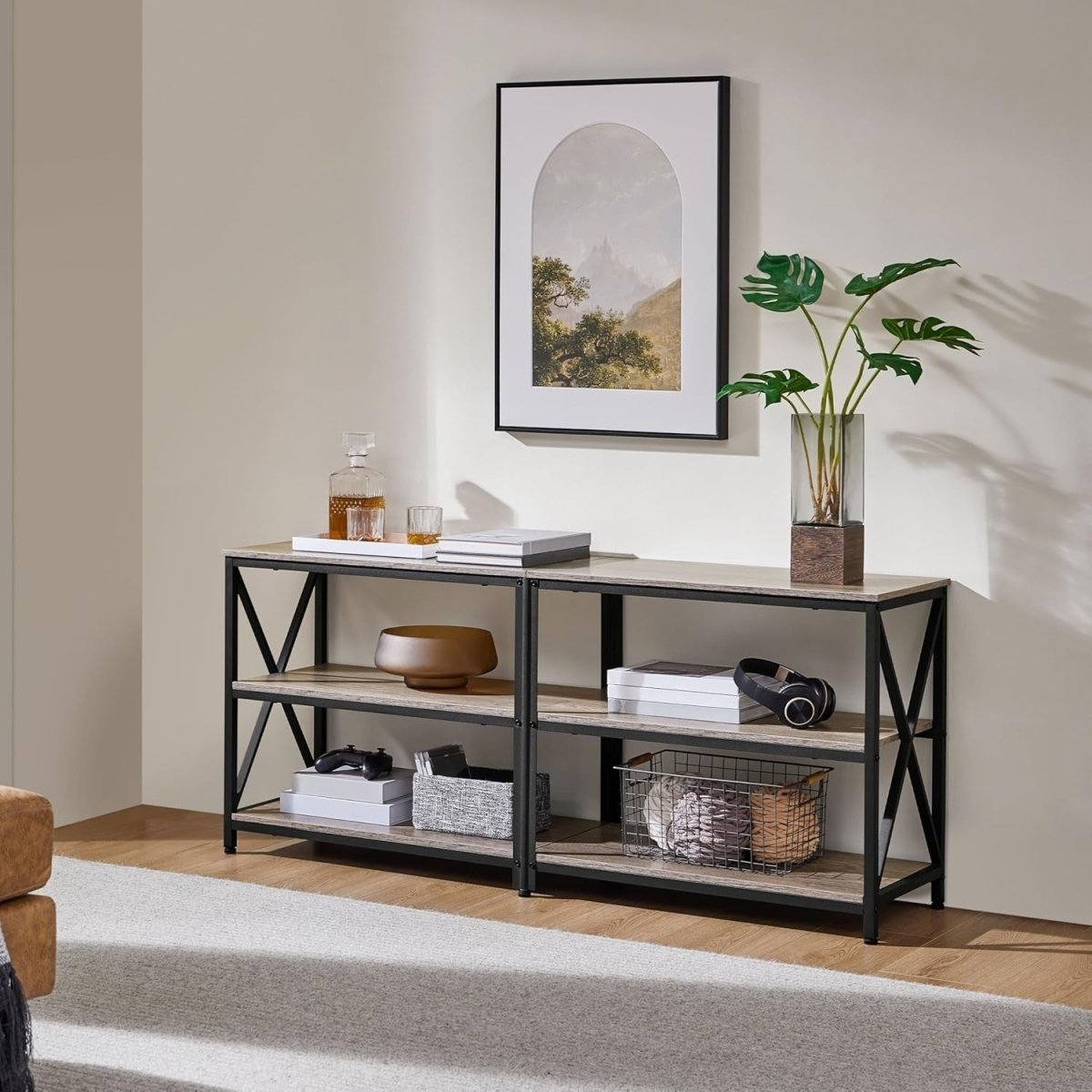 140cm Grey TV Stand for 65" TVs Storage Shelves Metal Industrial Unit - Kwikley