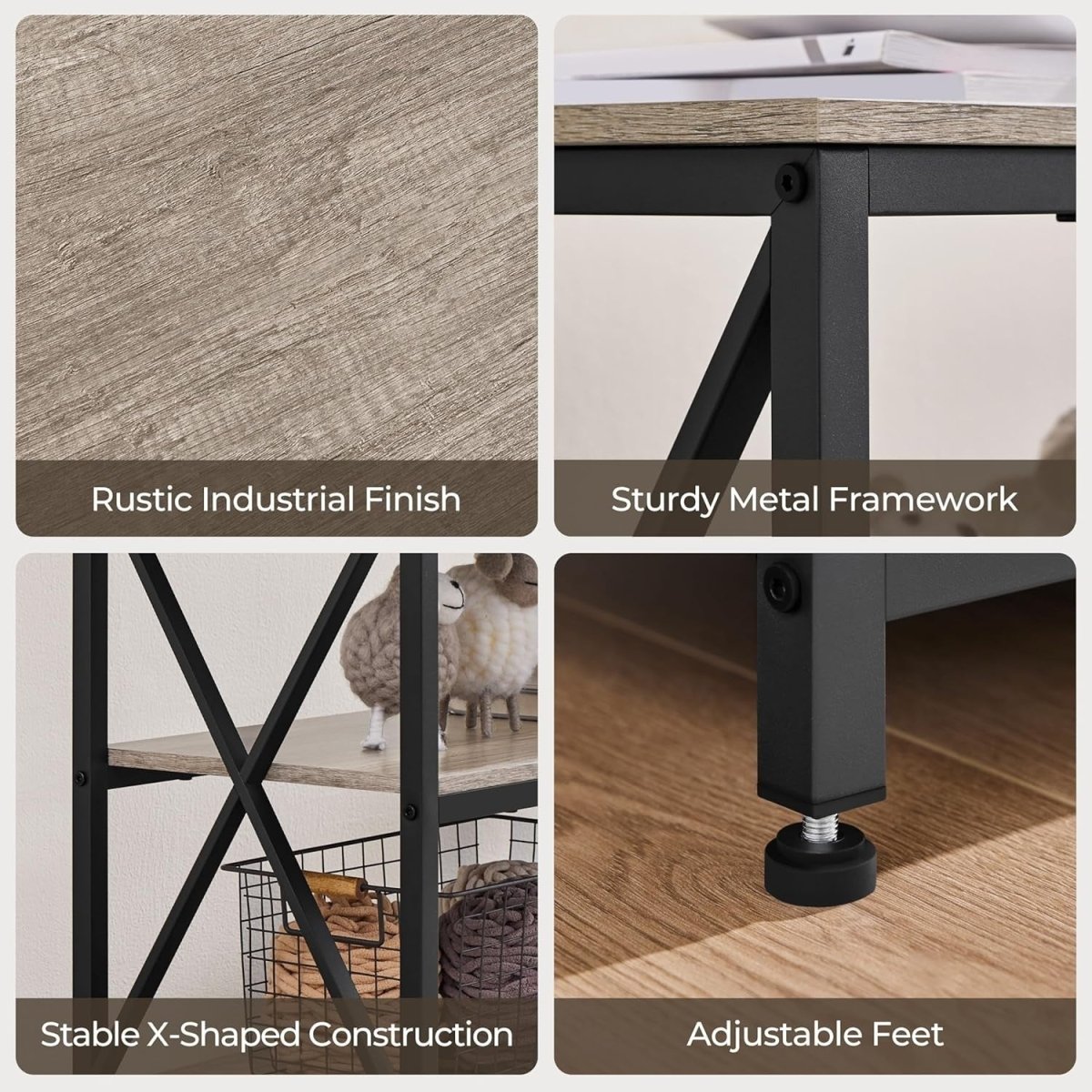140cm Grey TV Stand for 65" TVs Storage Shelves Metal Industrial Unit - Kwikley