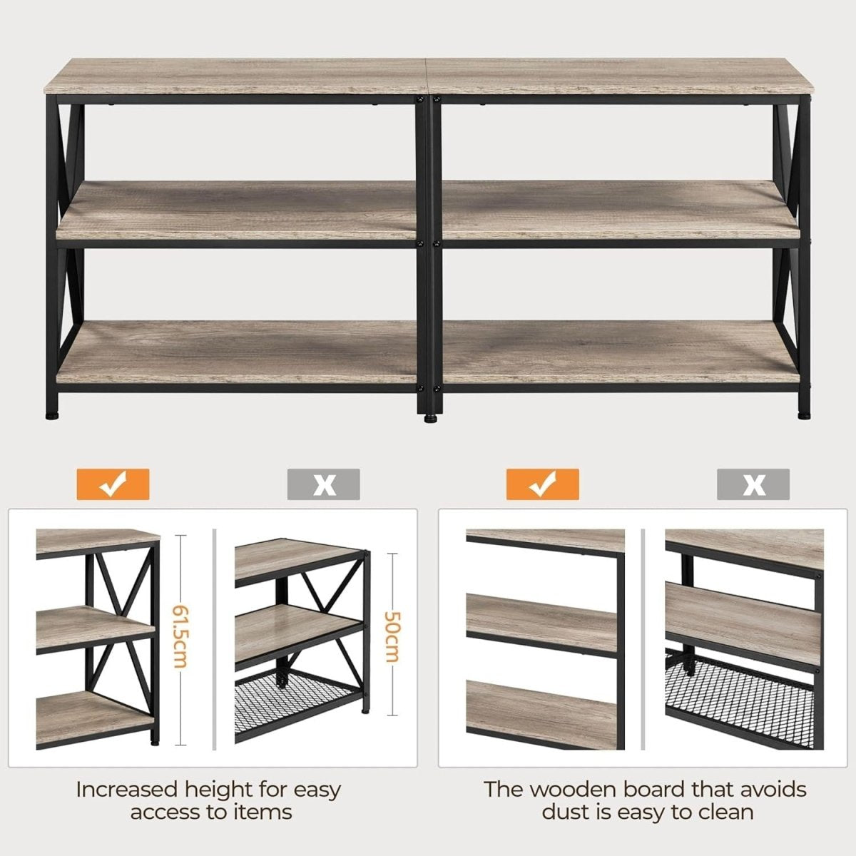 140cm Grey TV Stand for 65" TVs Storage Shelves Metal Industrial Unit - Kwikley