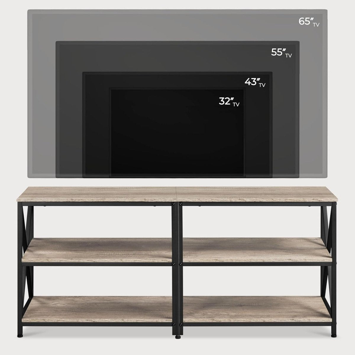 140cm Grey TV Stand for 65" TVs Storage Shelves Metal Industrial Unit - Kwikley