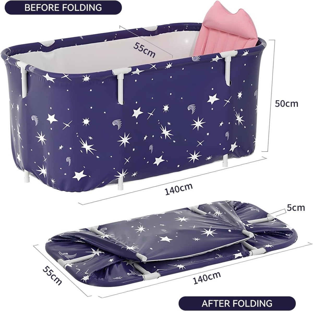 140x50x55cm Portable Foldable Bathtub for Adults & Kids – Starry Blue Spa Tub - Kwikley
