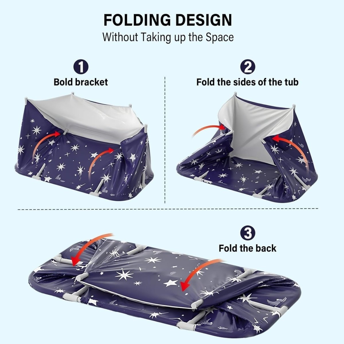 140x50x55cm Portable Foldable Bathtub for Adults & Kids – Starry Blue Spa Tub - Kwikley