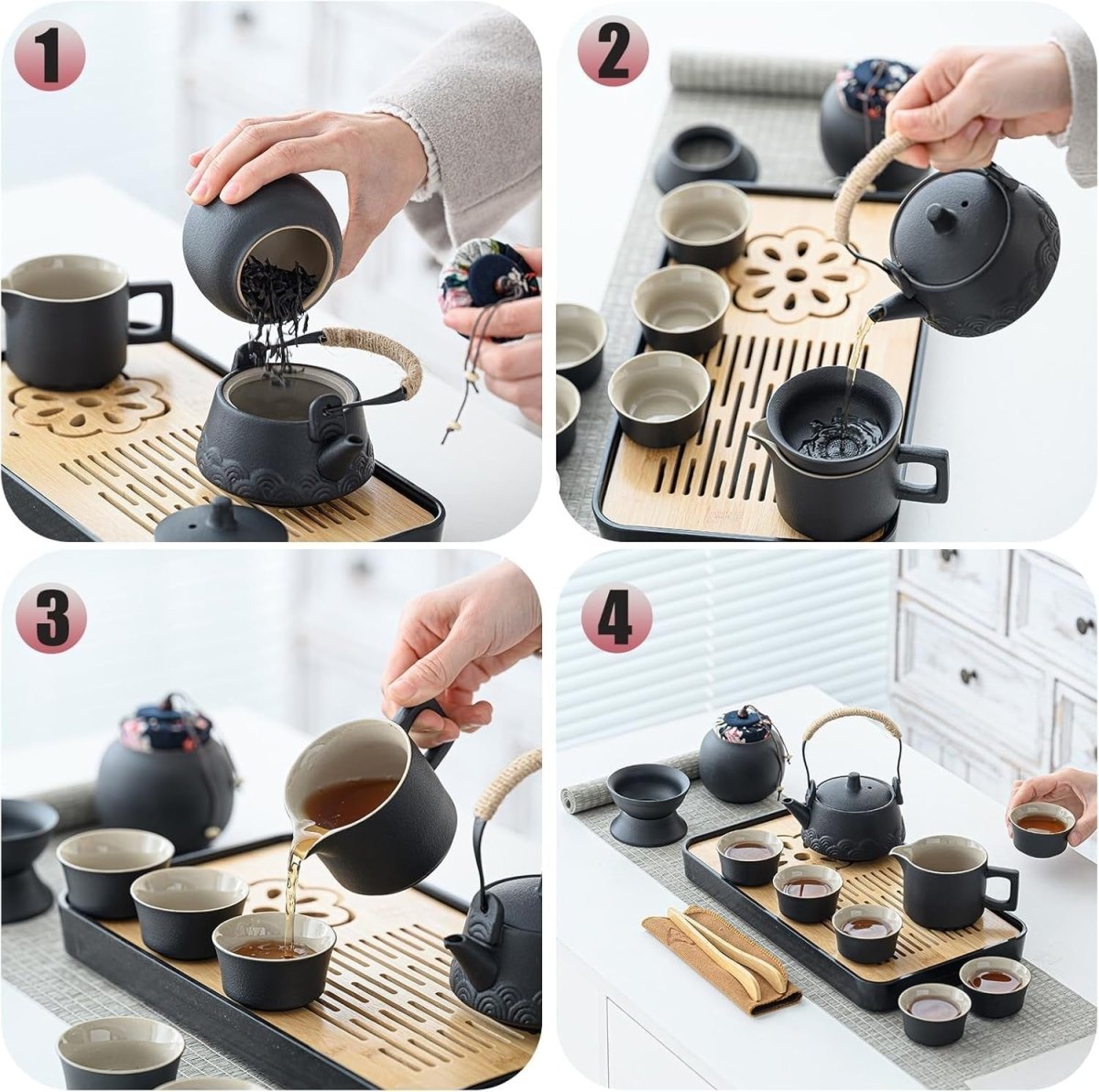 14Pc Gongfu Tea Set Ceramic Teapot Cups Tray Strainer Travel Case - Kwikley
