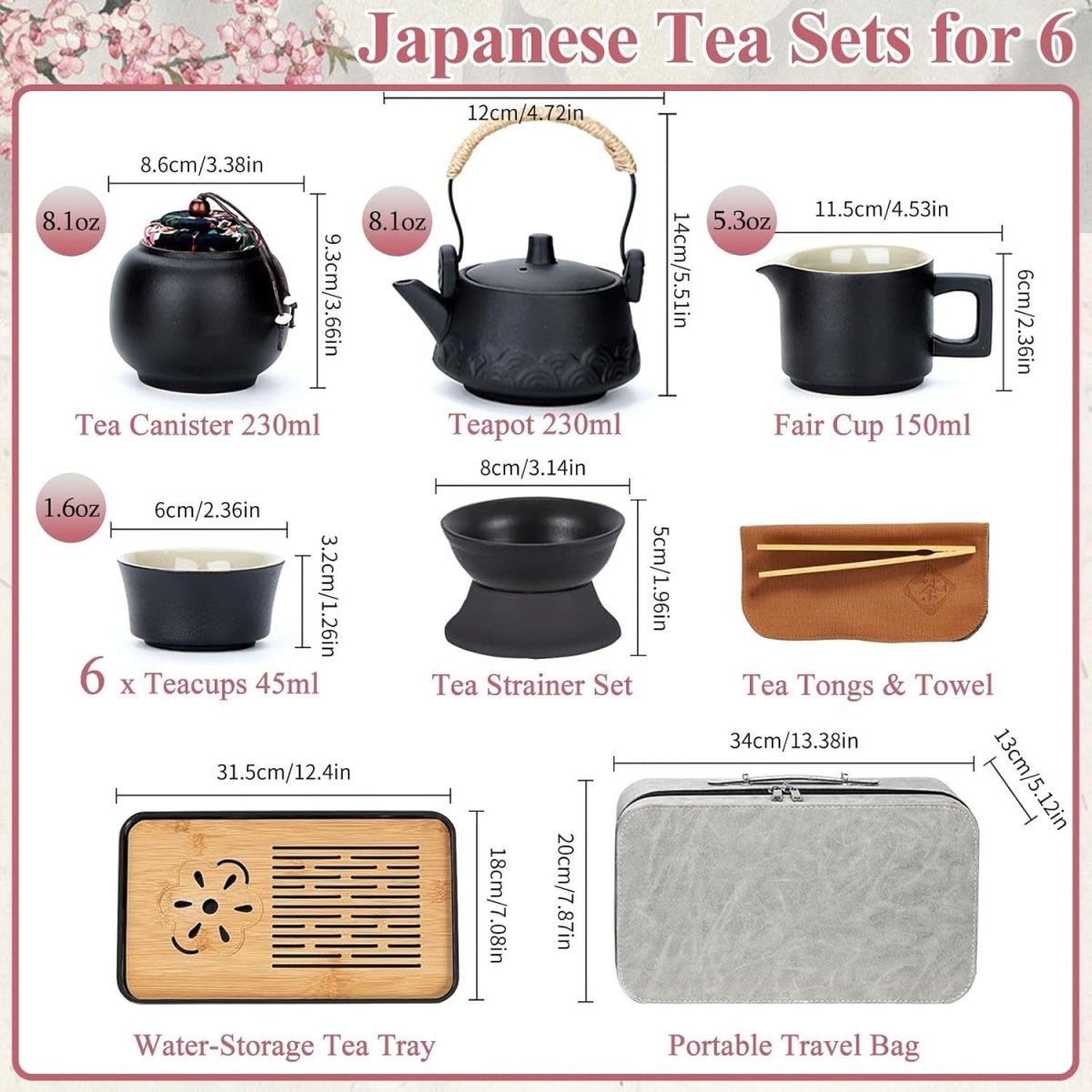 14Pc Gongfu Tea Set Ceramic Teapot Cups Tray Strainer Travel Case - Kwikley