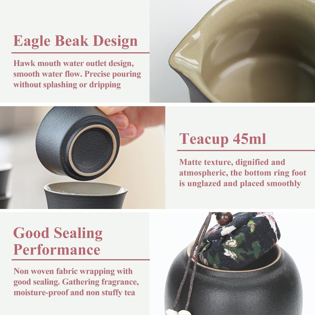 14Pc Gongfu Tea Set Ceramic Teapot Cups Tray Strainer Travel Case - Kwikley