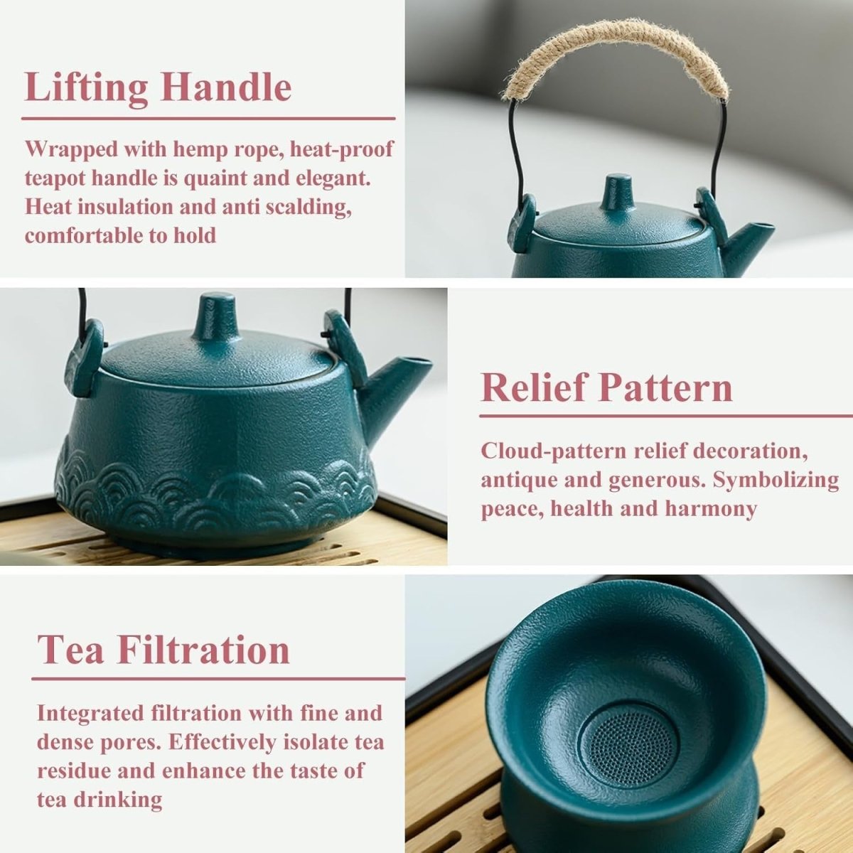 14Pc Gongfu Tea Set Green Ceramic Teapot Cups Tray Strainer Case - Kwikley