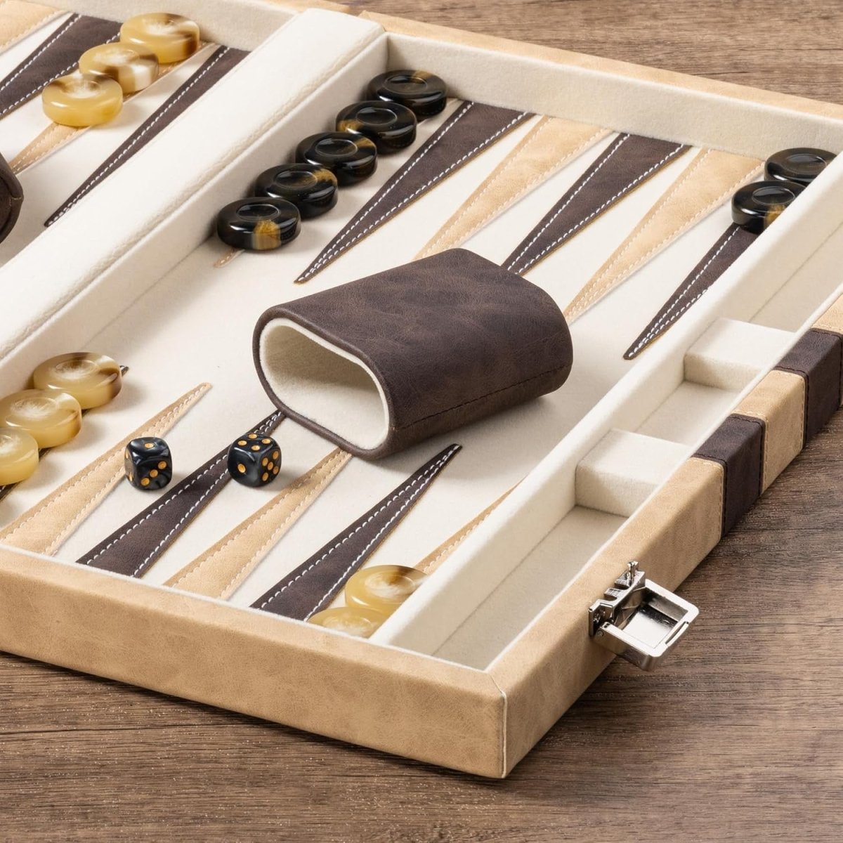 15” Backgammon Set Folding Leather Case Board Luxury Strategy Game - Kwikley