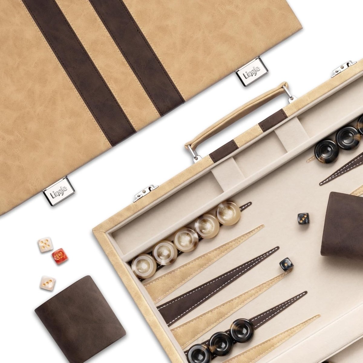 15” Backgammon Set Folding Leather Case Board Luxury Strategy Game - Kwikley
