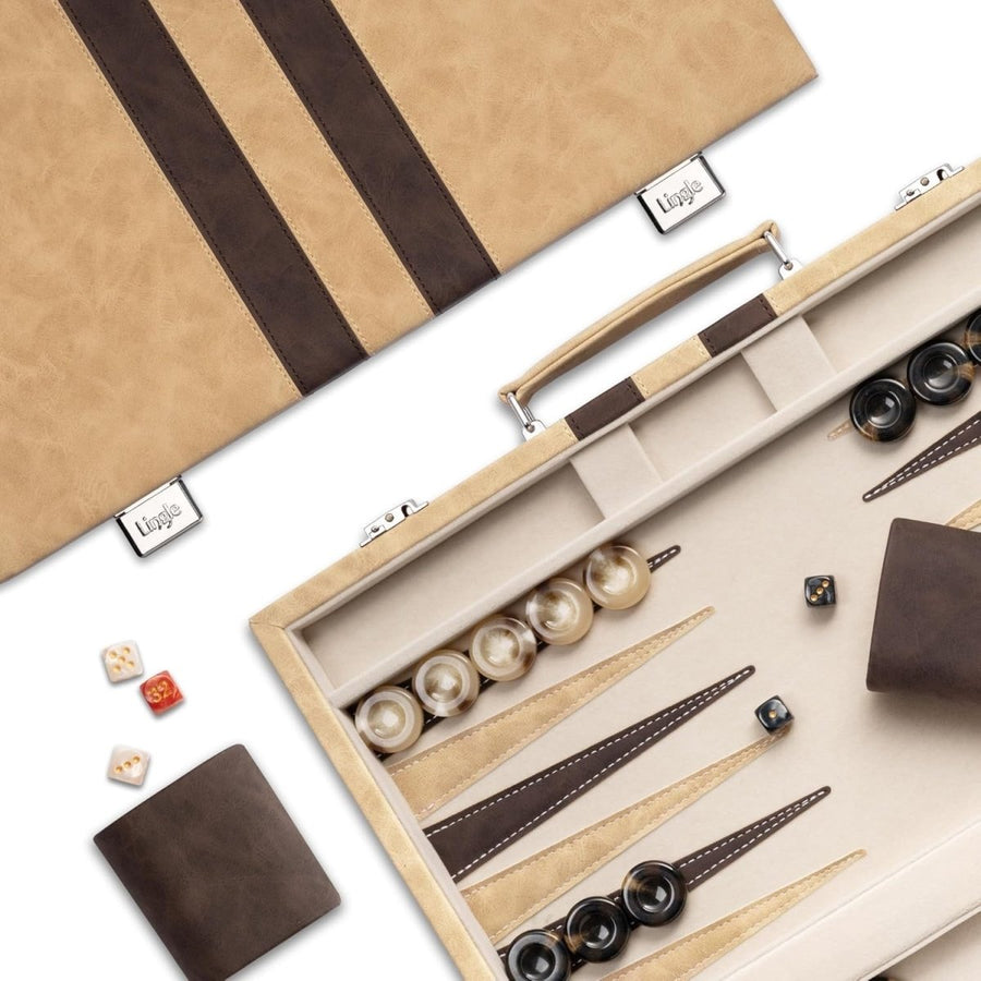 15” Backgammon Set Folding Leather Case Board Luxury Strategy Game - Kwikley
