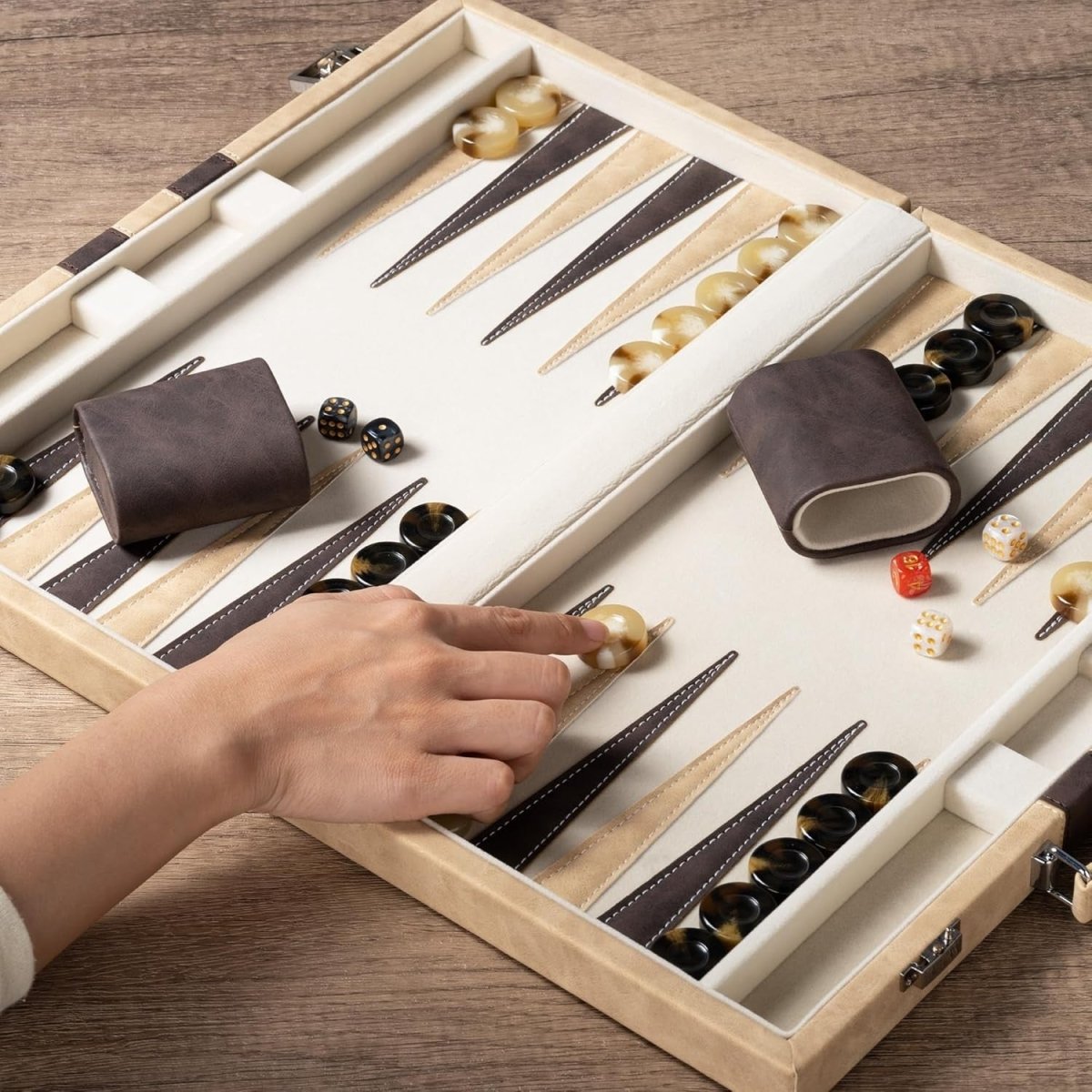 15” Backgammon Set Folding Leather Case Board Luxury Strategy Game - Kwikley