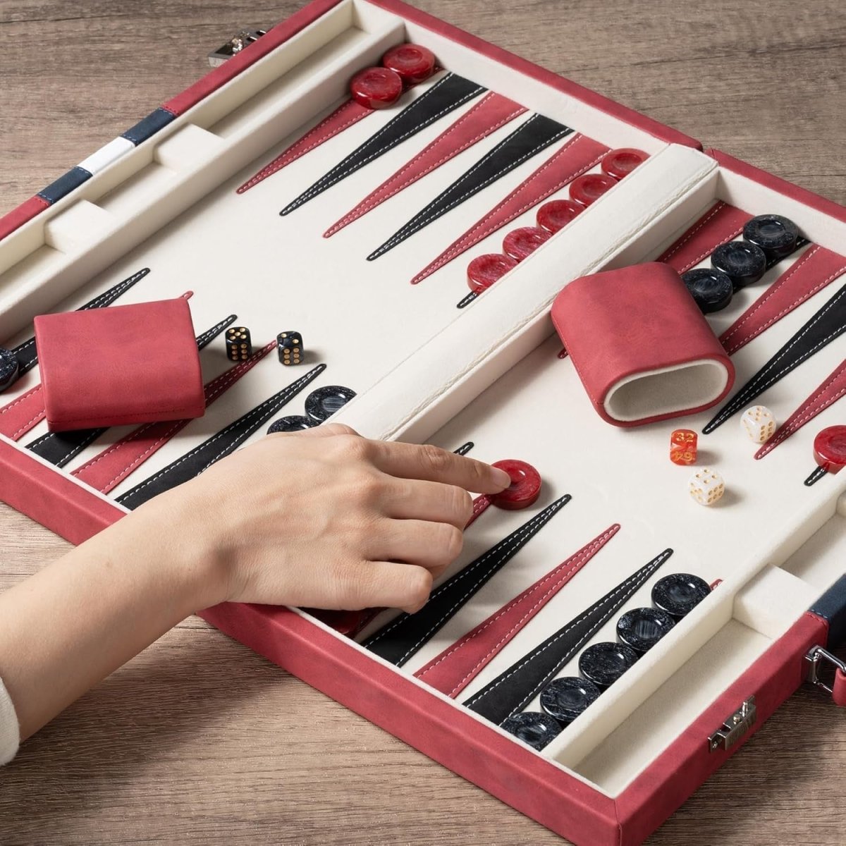 15” Backgammon Set Folding Leather Case Travel Board Luxury Strategy - Kwikley