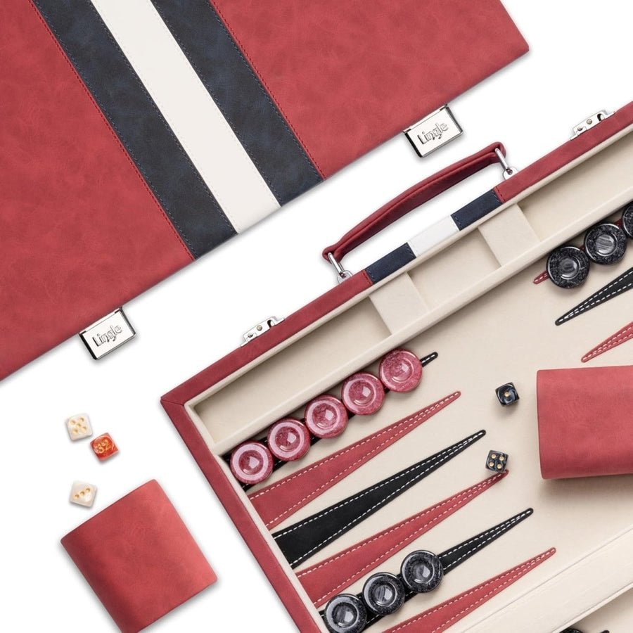15” Backgammon Set Folding Leather Case Travel Board Luxury Strategy - Kwikley