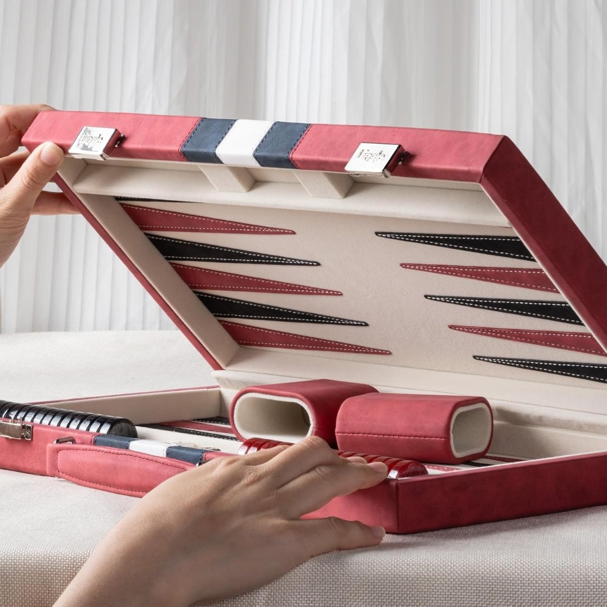 15” Backgammon Set Folding Leather Case Travel Board Luxury Strategy - Kwikley