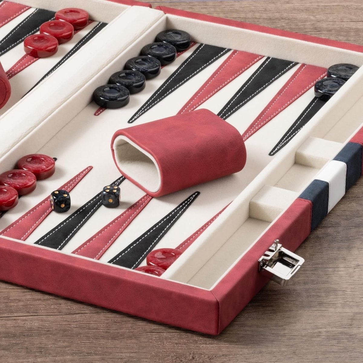 15” Backgammon Set Folding Leather Case Travel Board Luxury Strategy - Kwikley