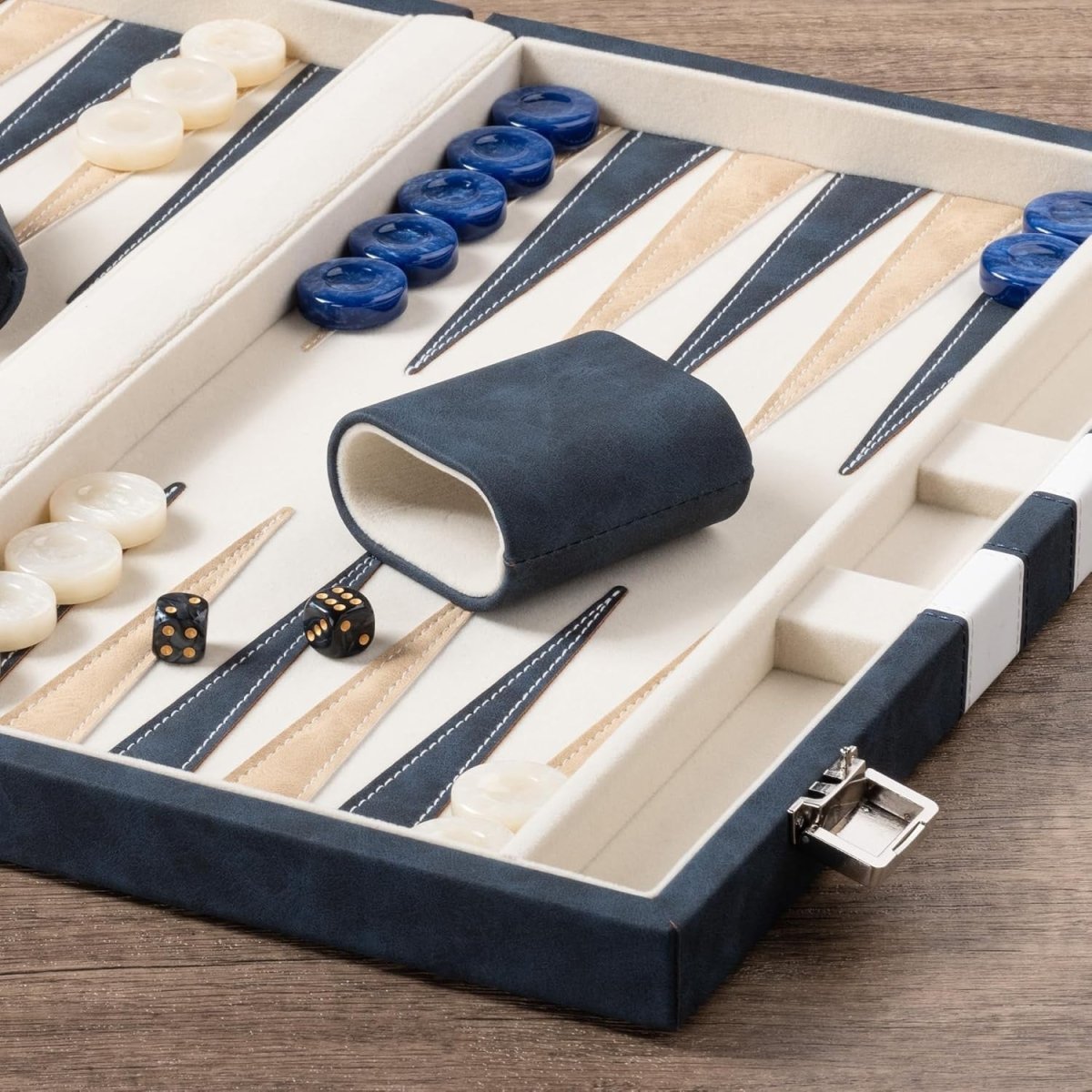15” Backgammon Set Folding Leather Case Travel Board Luxury Strategy Game - Kwikley