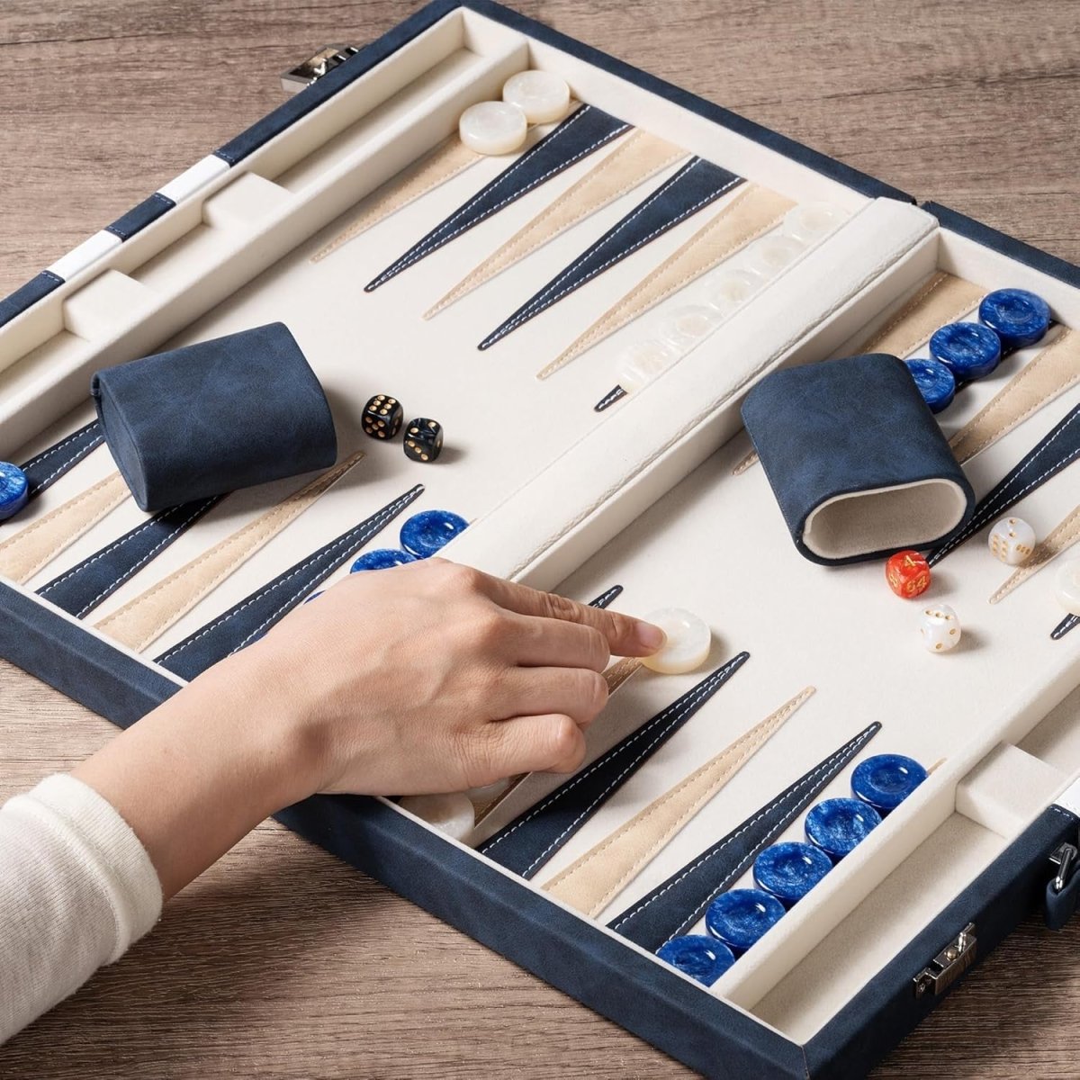 15” Backgammon Set Folding Leather Case Travel Board Luxury Strategy Game - Kwikley