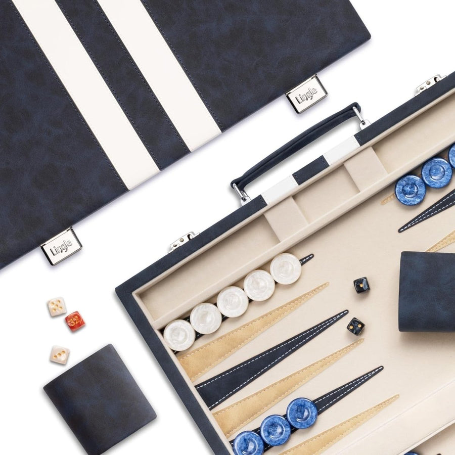 15” Backgammon Set Folding Leather Case Travel Board Luxury Strategy Game - Kwikley