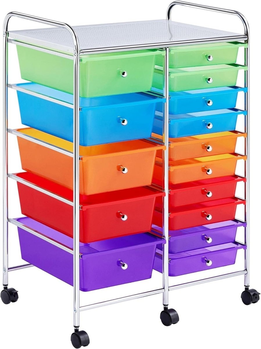 15 Drawer Rolling Storage Cart Mobile Organizer Trolley with Wheels - Kwikley