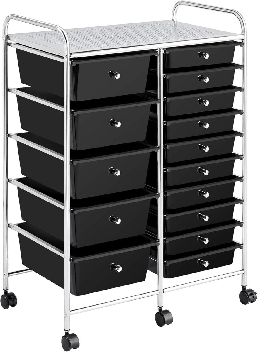 15 Drawer Rolling Storage Cart Organizer Trolley on Wheels Black - Kwikley