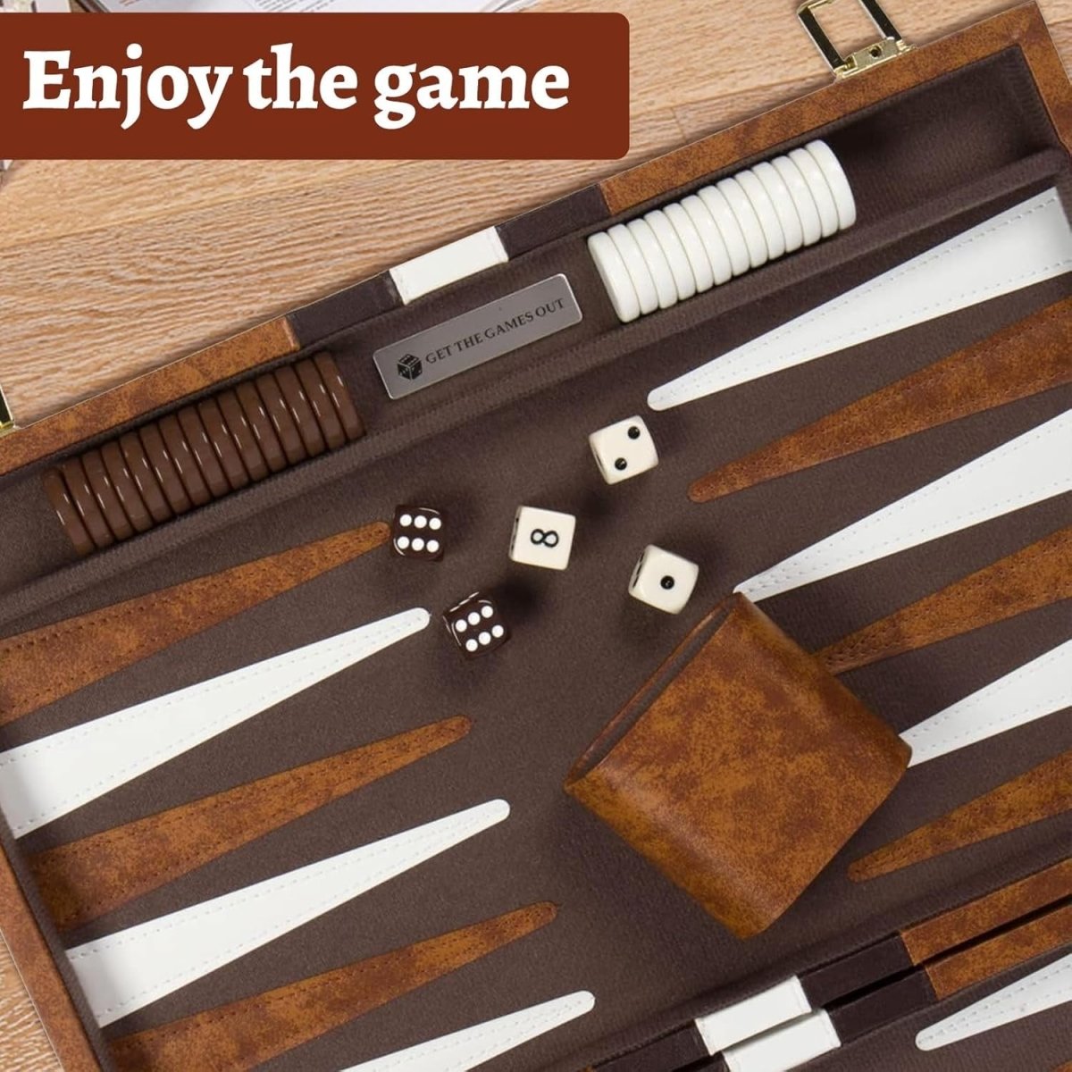 15 Inch Backgammon Set Leather Case Portable Board Game Wooden Dice Cups - Kwikley