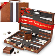 15 Inch Backgammon Set Leather Case Portable Board Game Wooden Dice Cups - Kwikley