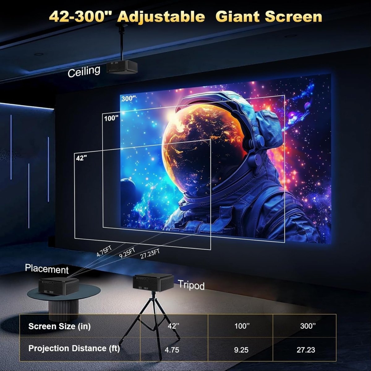 1500 Brightness 4K Smart Projector WiFi6 Bluetooth Auto Focus 300″ - Kwikley