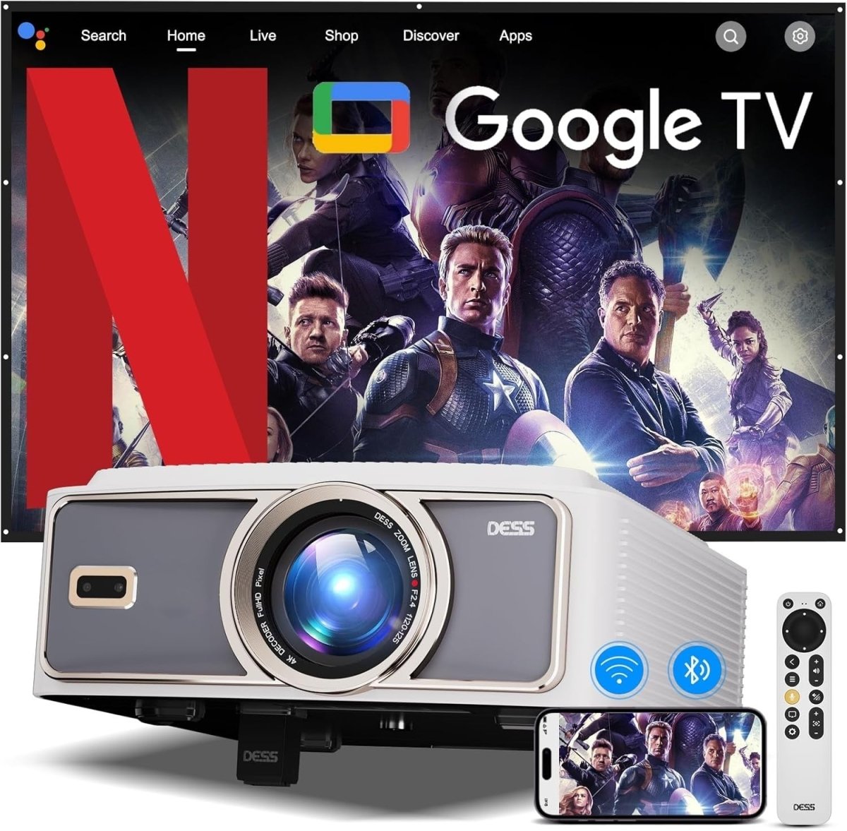 1500 Brightness Smart Projector Google TV 1080p 4K Support Auto Focus - Kwikley