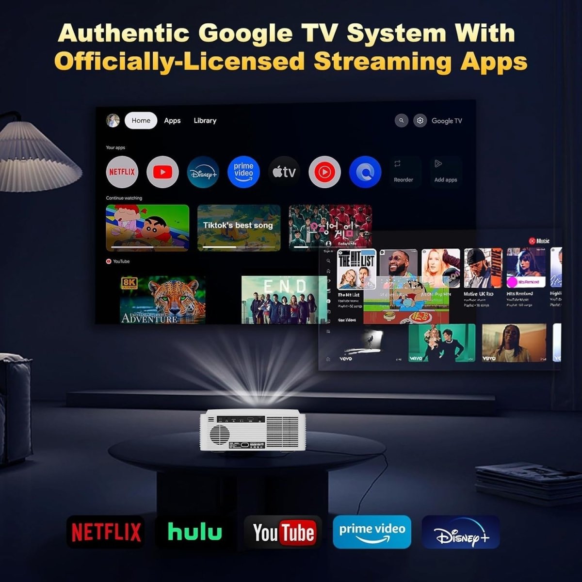 1500 Brightness Smart Projector Google TV 1080p 4K Support Auto Focus - Kwikley