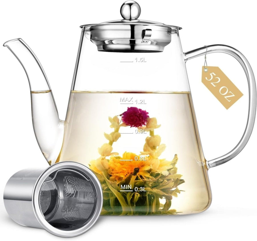 1500ml Glass Teapot with Infuser Stovetop Safe Loose Leaf Tea Maker - Kwikley
