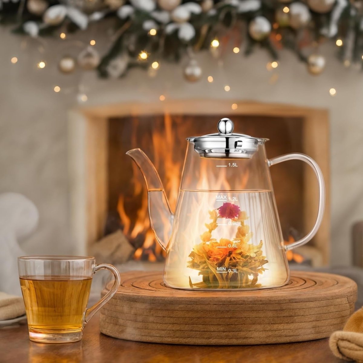 1500ml Glass Teapot with Infuser Stovetop Safe Loose Leaf Tea Maker - Kwikley