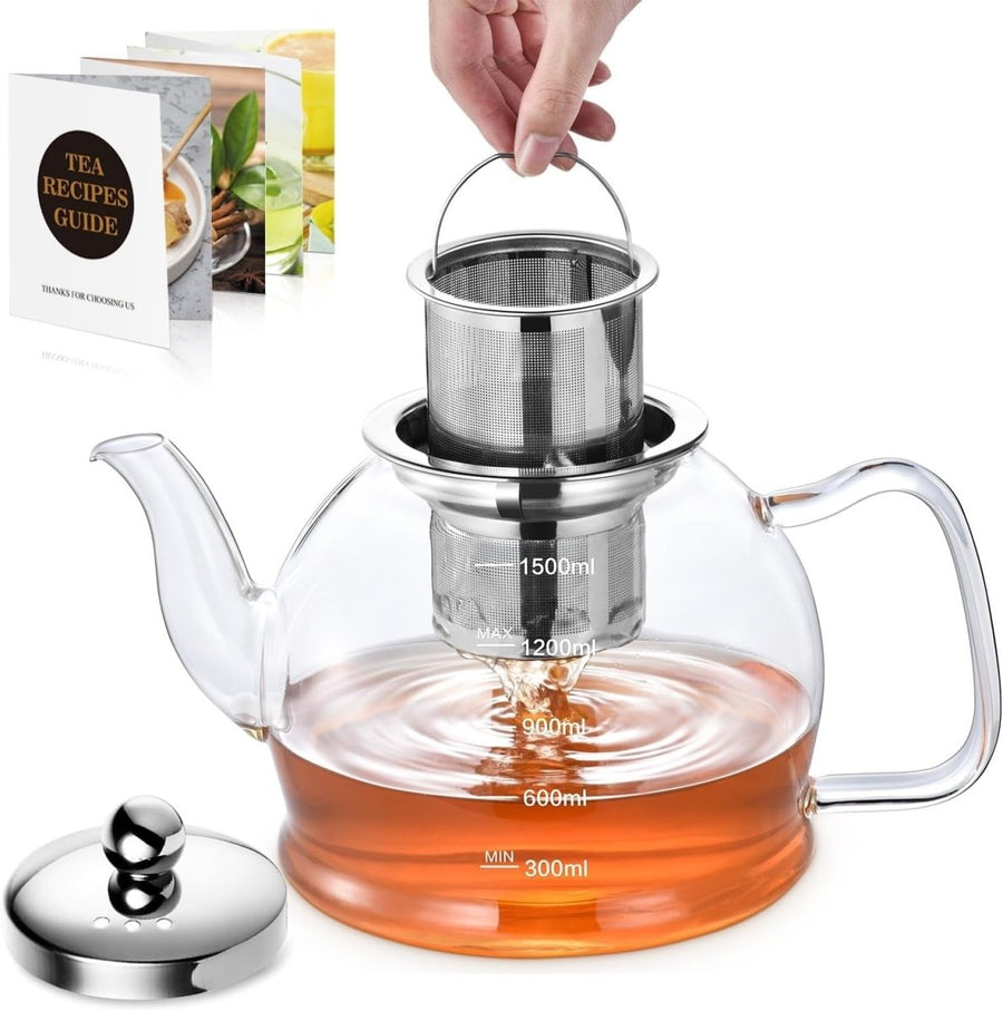1500ml Glass Teapot with Infuser Stovetop Safe Loose Leaf Tea Pot - Kwikley