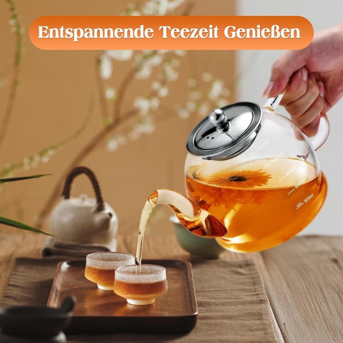1500ml Glass Teapot with Infuser Stovetop Safe Loose Leaf Tea Pot - Kwikley
