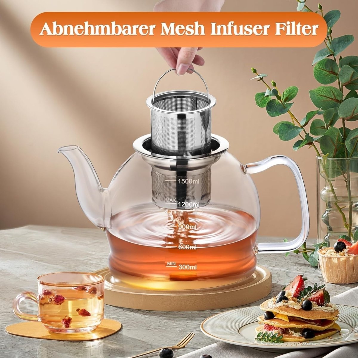 1500ml Glass Teapot with Infuser Stovetop Safe Loose Leaf Tea Pot - Kwikley