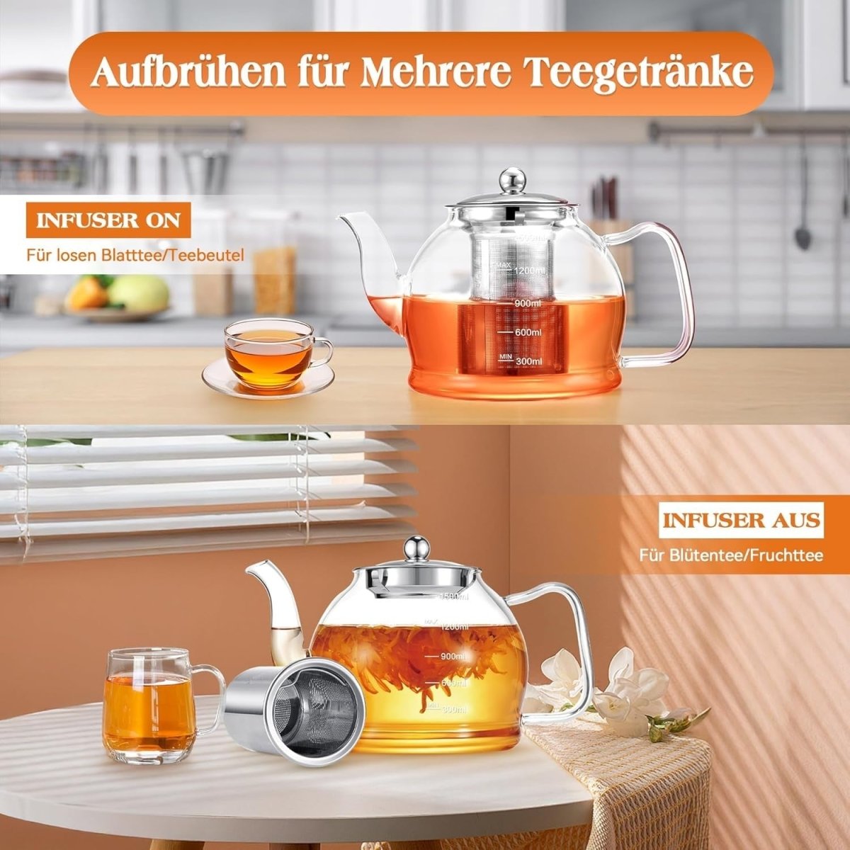 1500ml Glass Teapot with Infuser Stovetop Safe Loose Leaf Tea Pot - Kwikley