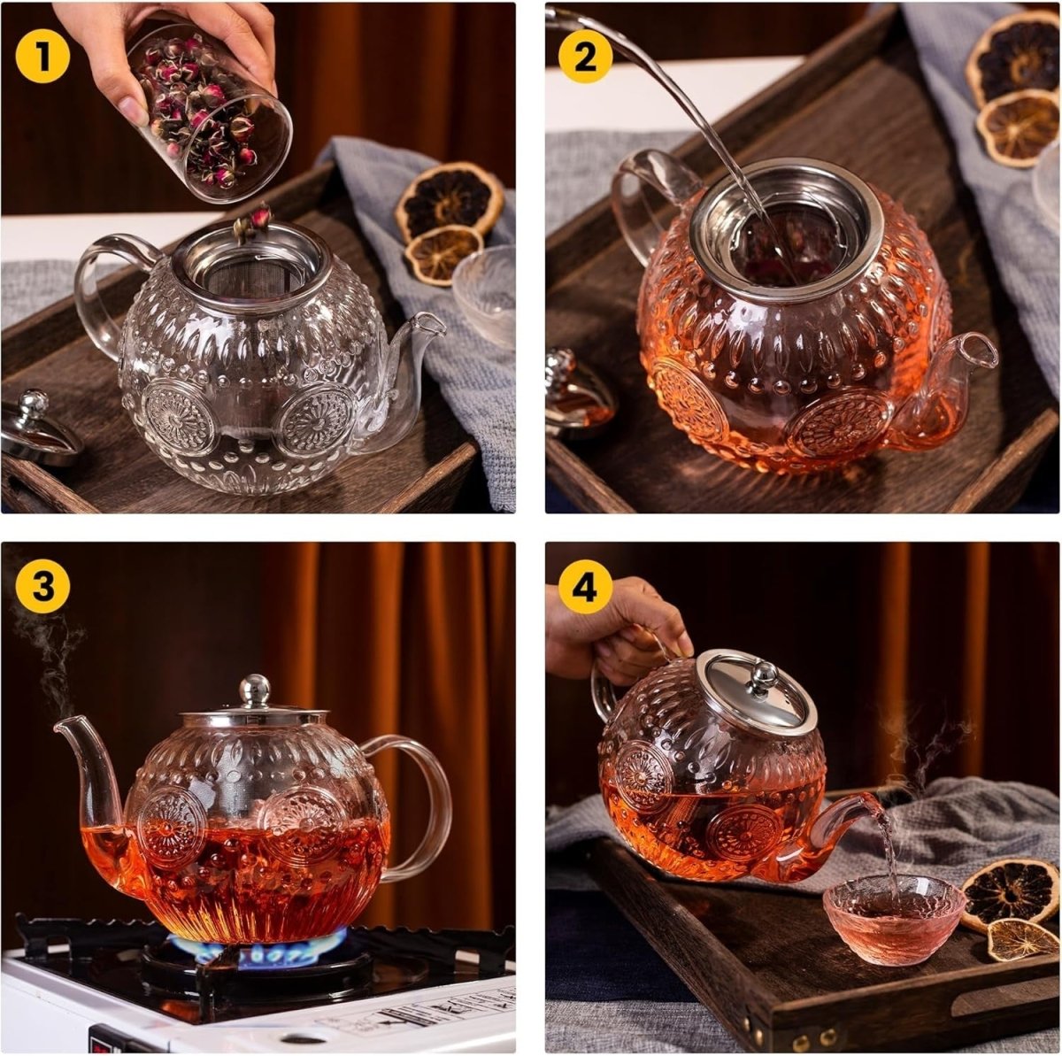 1500ml Glass Teapot with Removable Infuser Stovetop Safe Tea Kettle - Kwikley