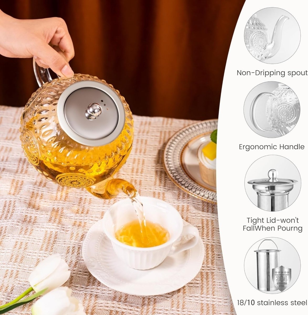 1500ml Glass Teapot with Removable Infuser Stovetop Safe Tea Kettle - Kwikley