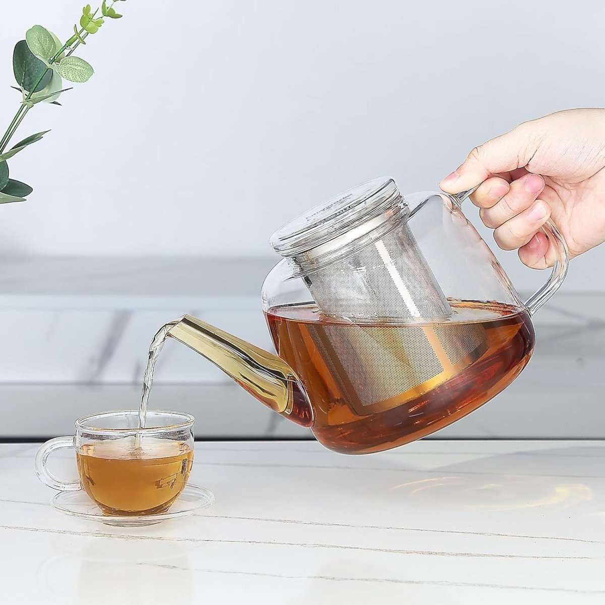 1500ml Glass Teapot with Stainless Steel Infuser Heat Resistant Tea Pot - Kwikley