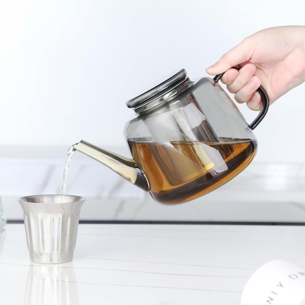 1500ml Glass Teapot with Stainless Steel Infuser Smoke Grey Tea Pot - Kwikley