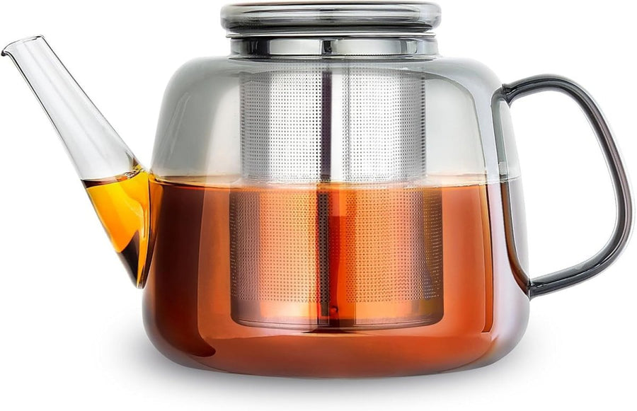 1500ml Glass Teapot with Stainless Steel Infuser Smoke Grey Tea Pot - Kwikley