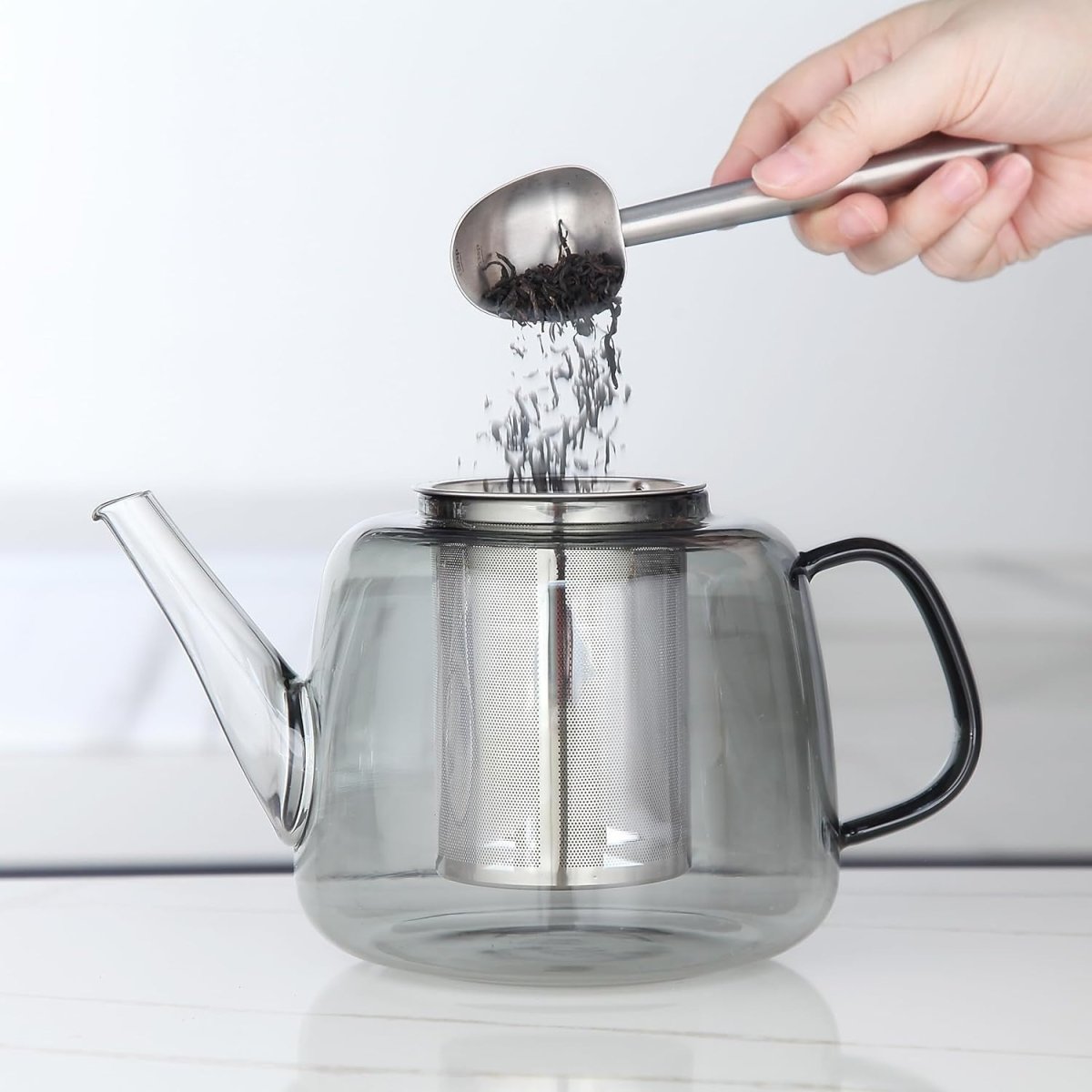 1500ml Glass Teapot with Stainless Steel Infuser Smoke Grey Tea Pot - Kwikley