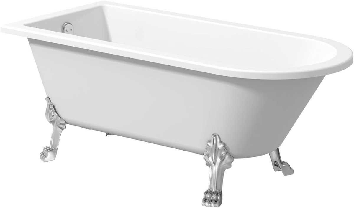 1500x755mm White Roll Top Freestanding Bath Acrylic with Chrome Feet & Screen - Kwikley