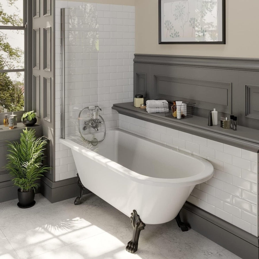 1500x755mm White Single Ended Freestanding Acrylic Bath with Black Dragon Legs - Kwikley