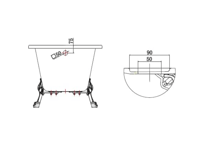 1500x755mm White Single Ended Freestanding Acrylic Bath with Black Dragon Legs - Kwikley