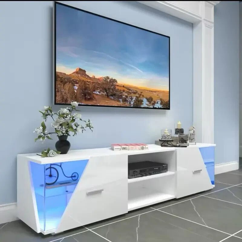 150cm High Gloss TV Cabinet with LED Lights & Storage – Fits 65" TVs - Kwikley